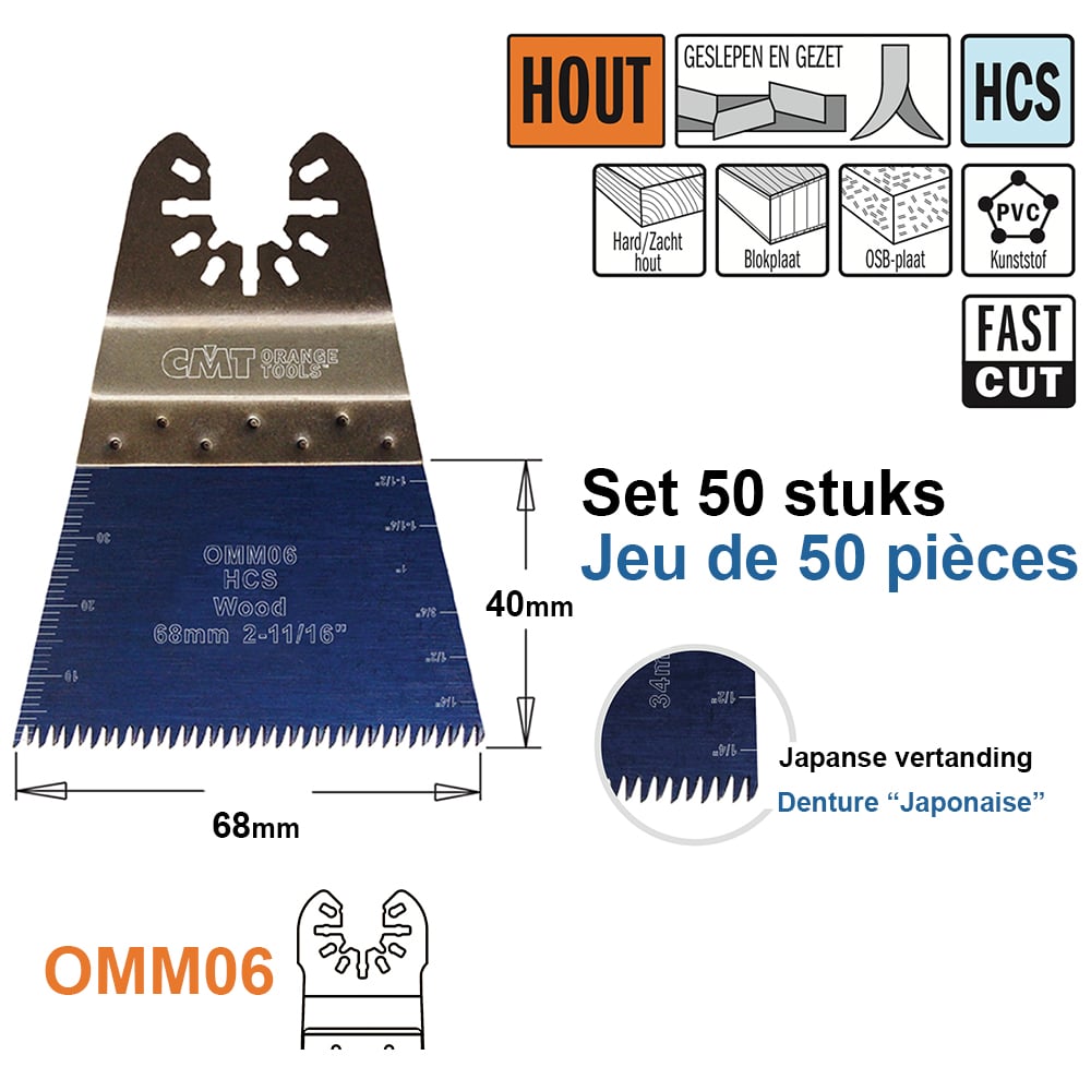 Multitoolzaagblad (Japanse vertanding) voor hout, 68mm