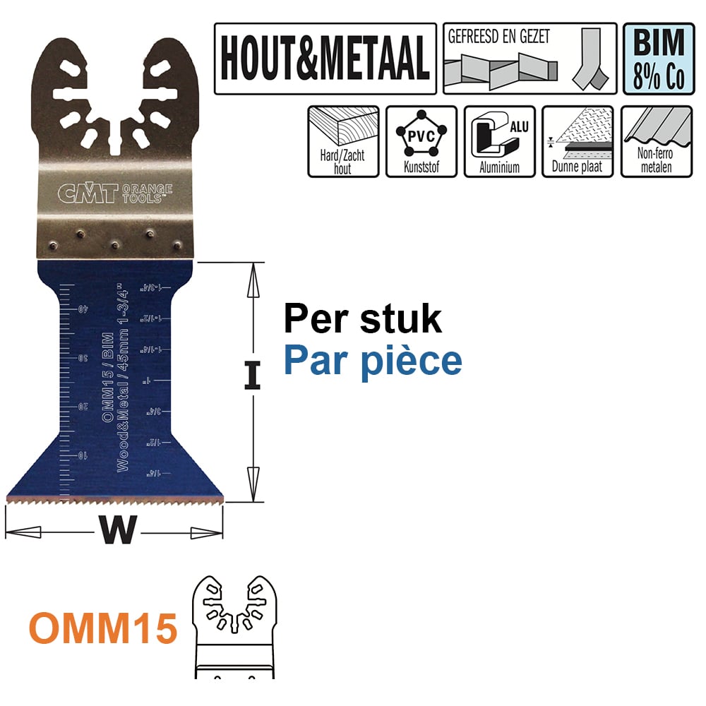 Multitoolzaagblad voor hout en metaal, 15mm