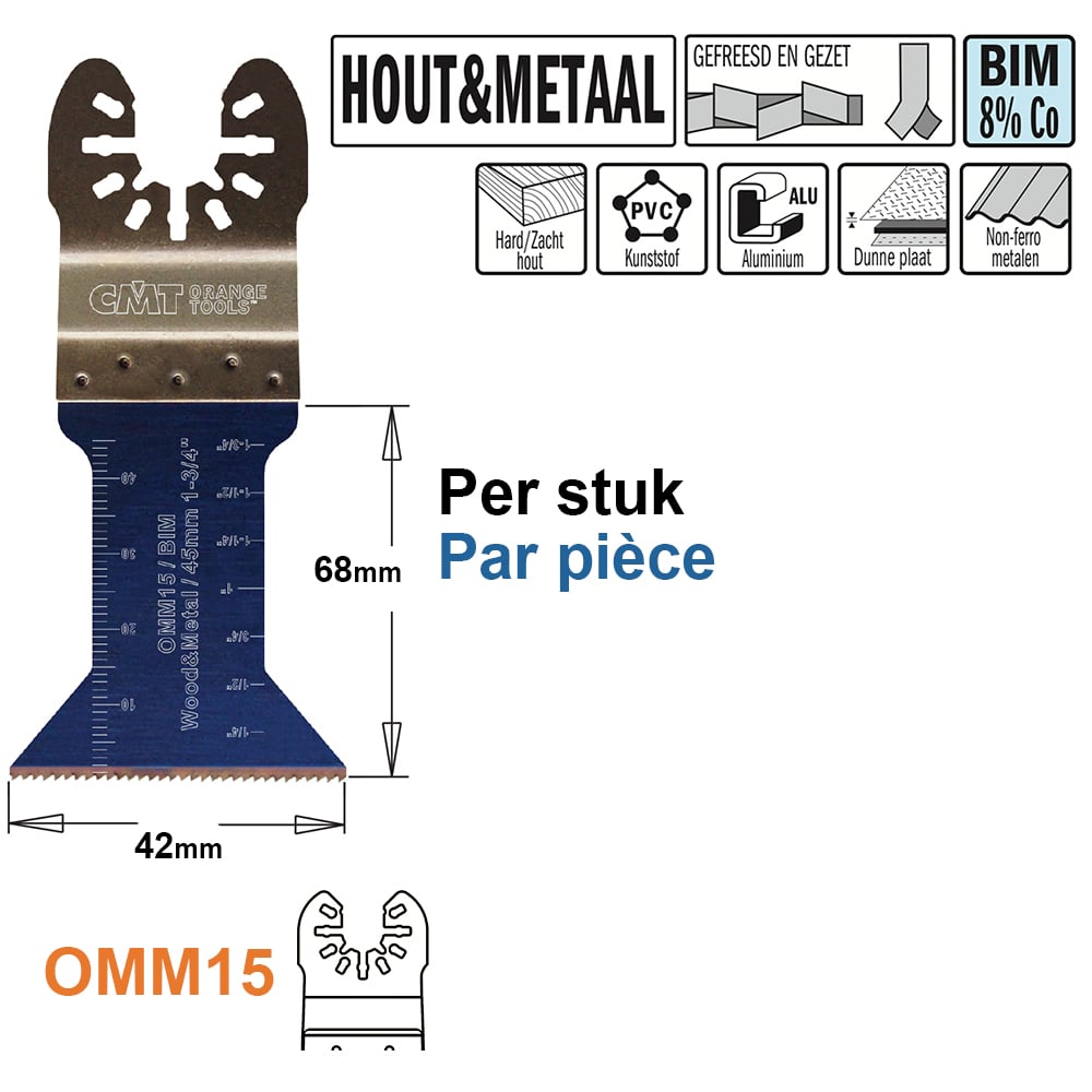 Multitoolzaagblad voor hout en metaal, 15mm