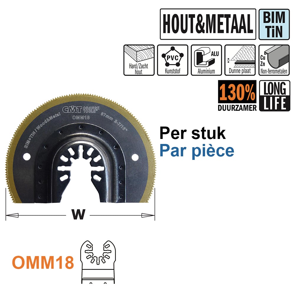 Ronde BIM/TiN multitoolzaagblad voor hout en metaal, 87mm