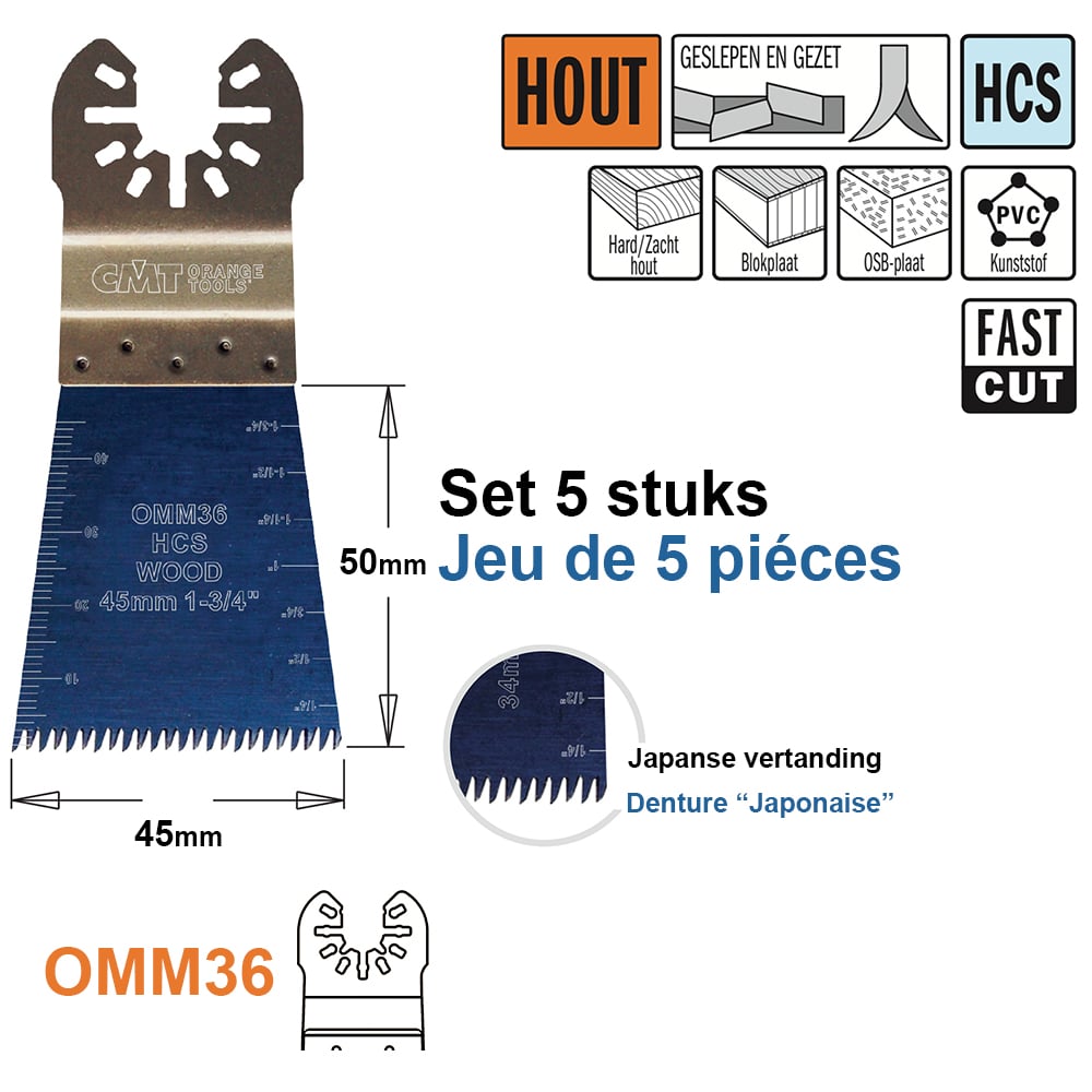 Multitoolzaagblad (Japanse vertanding) voor hout, 45mm