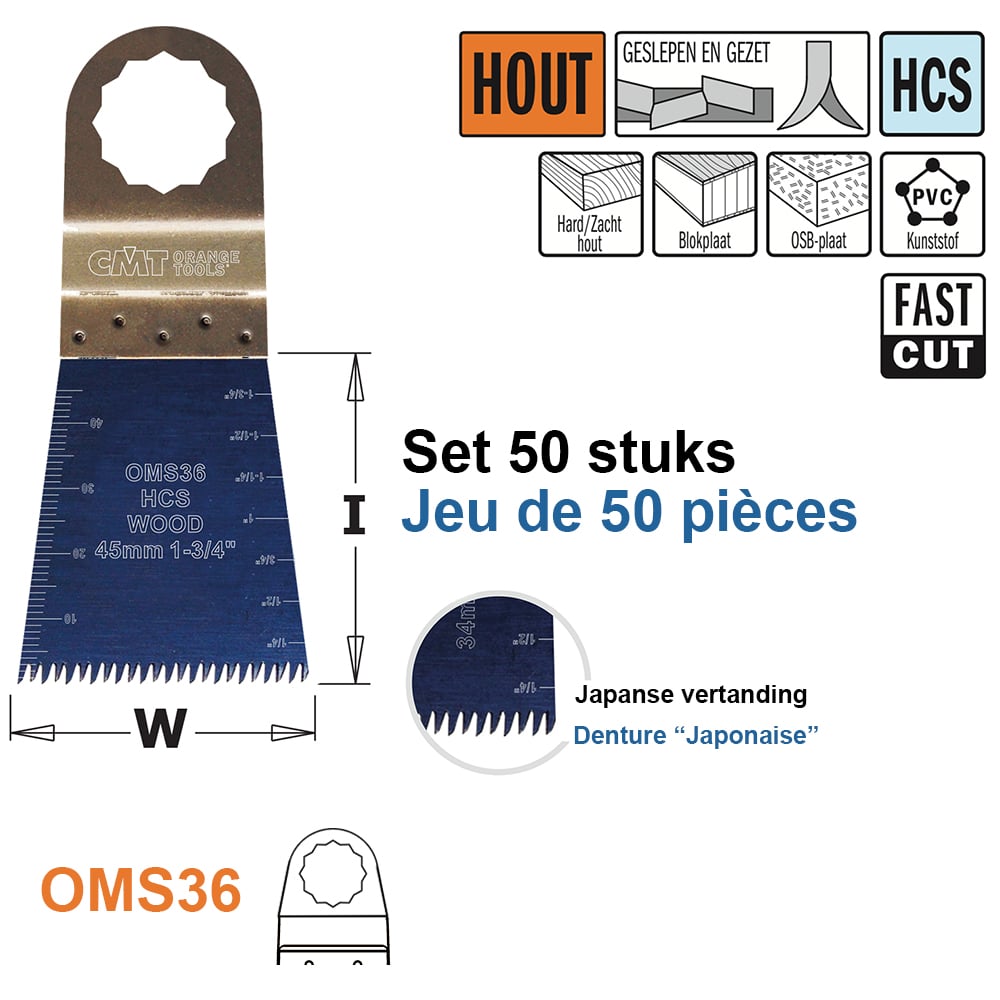 Multitoolzaagblad (Japanse vertanding) voor hout, 45mm