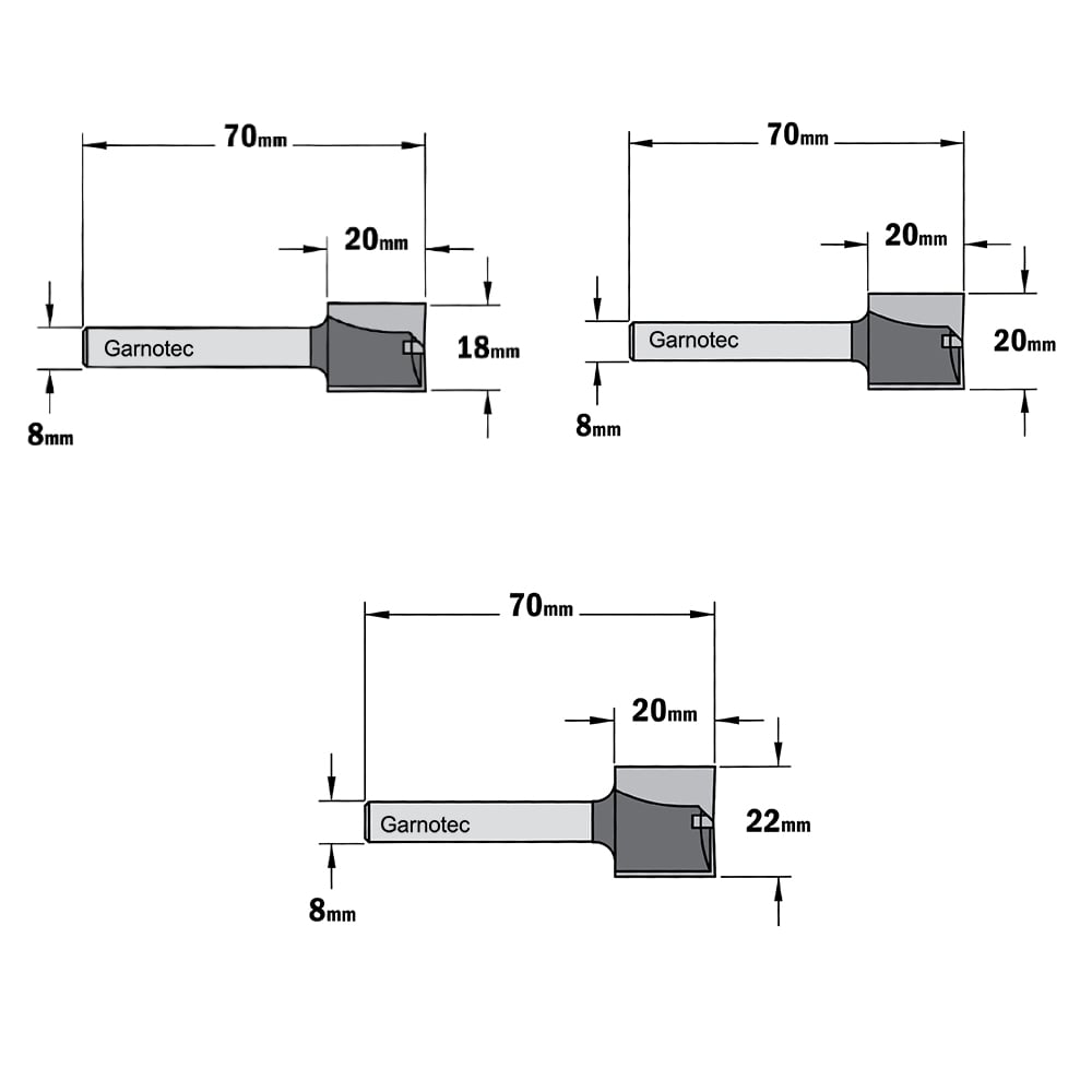 3-delige frezenset in pvc kistje, HW
